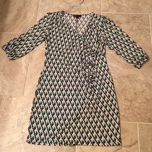 AGB dress with green, black, grey & white pattern